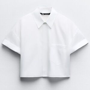 Zara cropped poplin shirt white